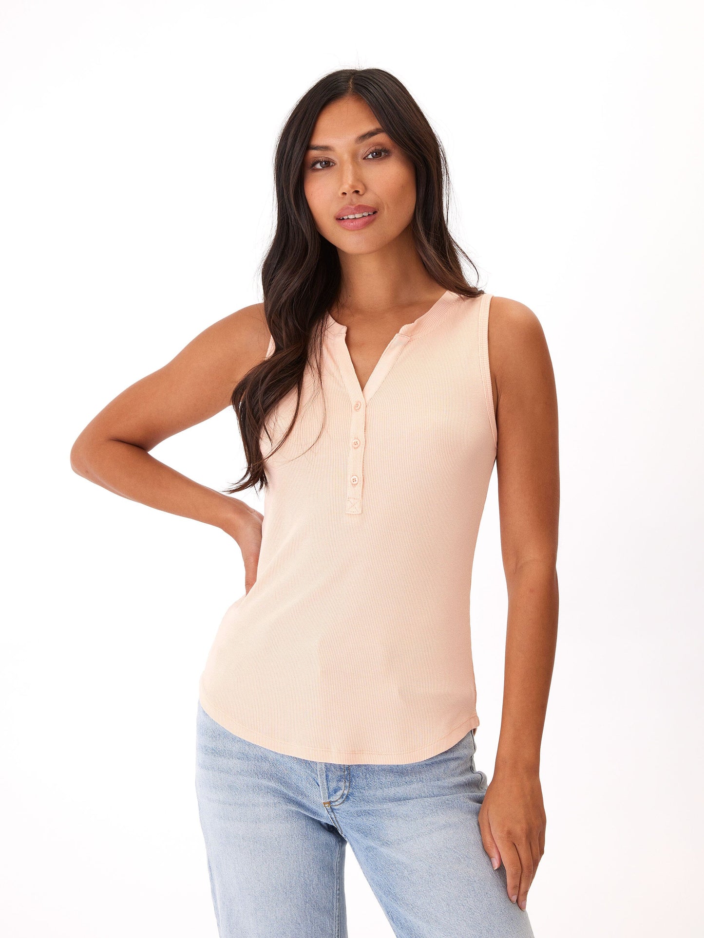 Akia Feather Rib Henley Tank