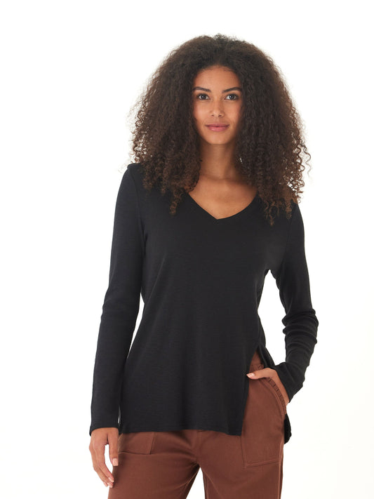Agatha Textured Slub Jersey Slit Long Sleeve