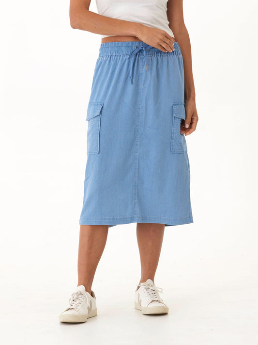 Wynne Stretch Chambray Cargo Midi Skirt