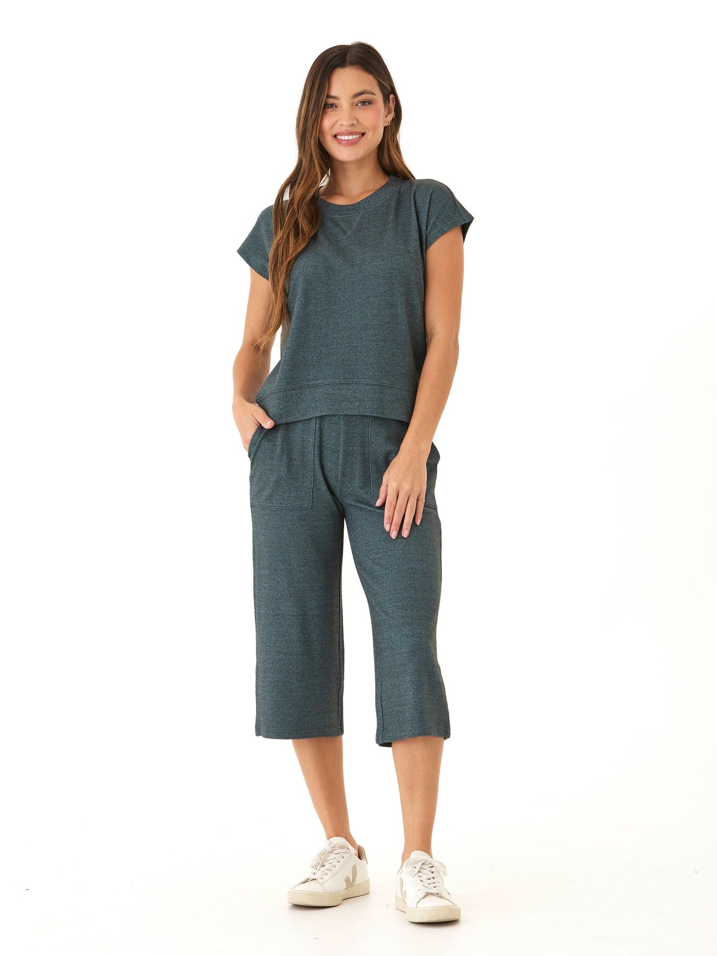 Beatrice Dream Fleece Wide Leg Capri Pant