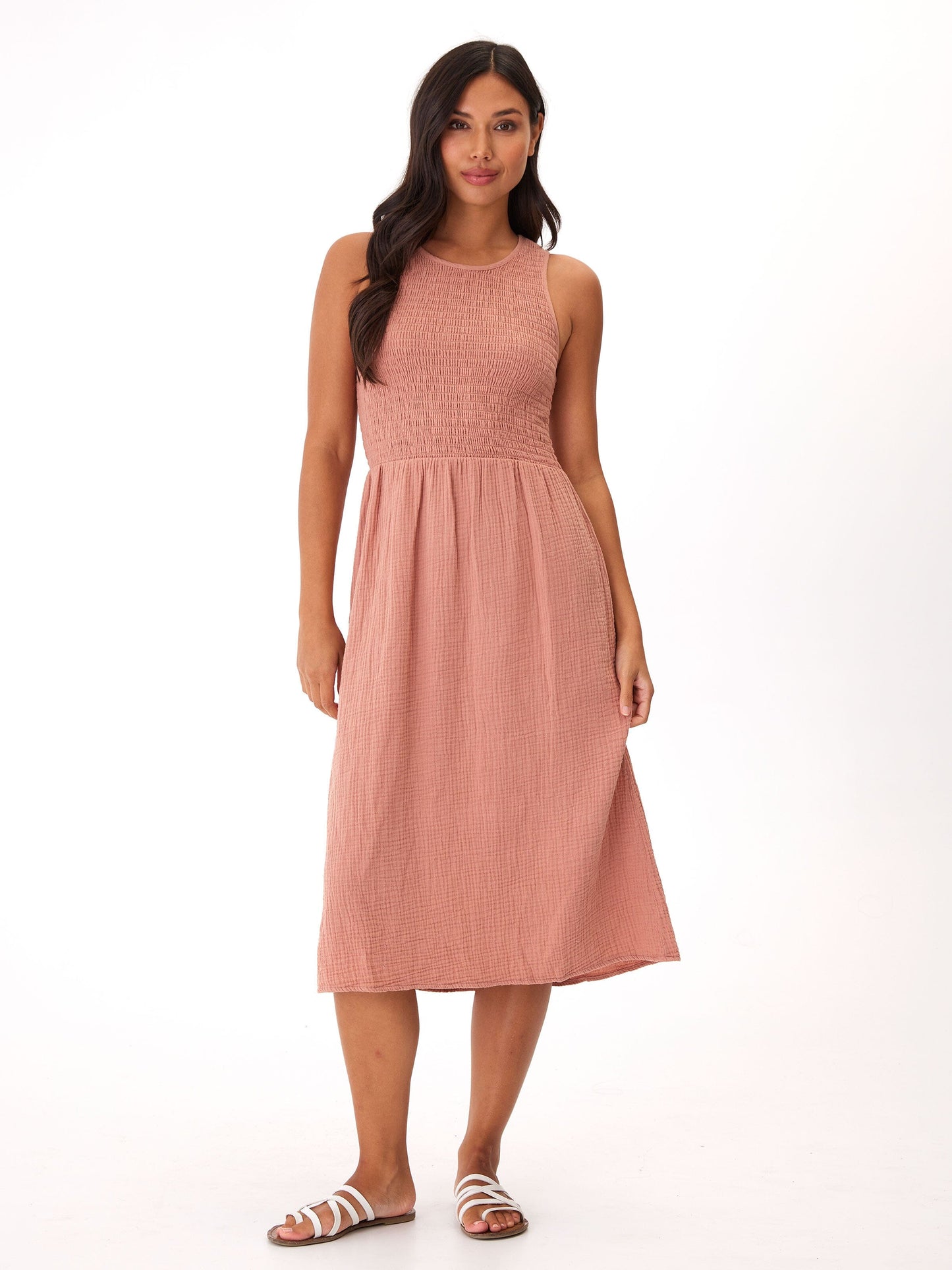 Adrienne Gauze Smocked Midi Dress