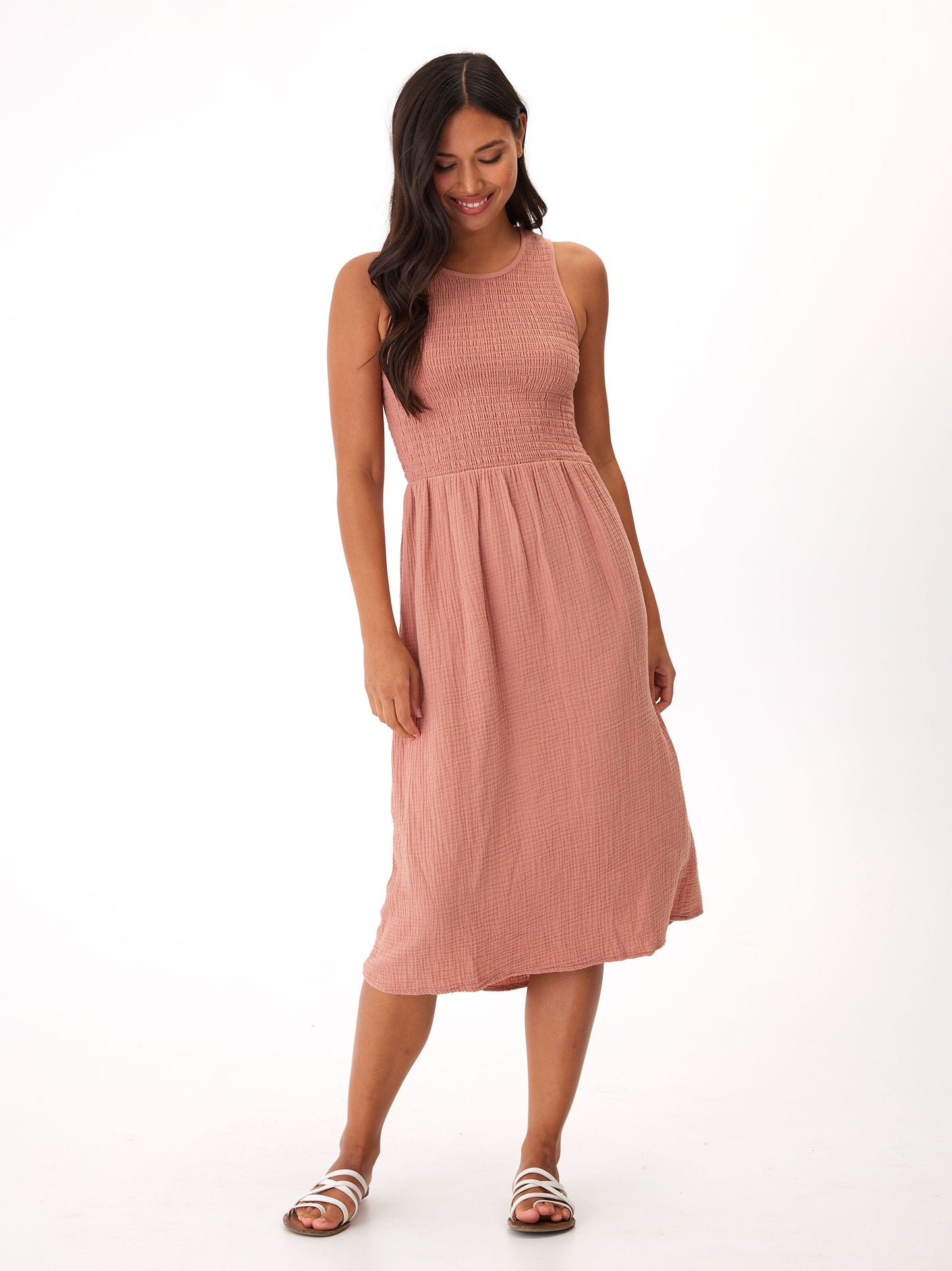 Adrienne Gauze Smocked Midi Dress