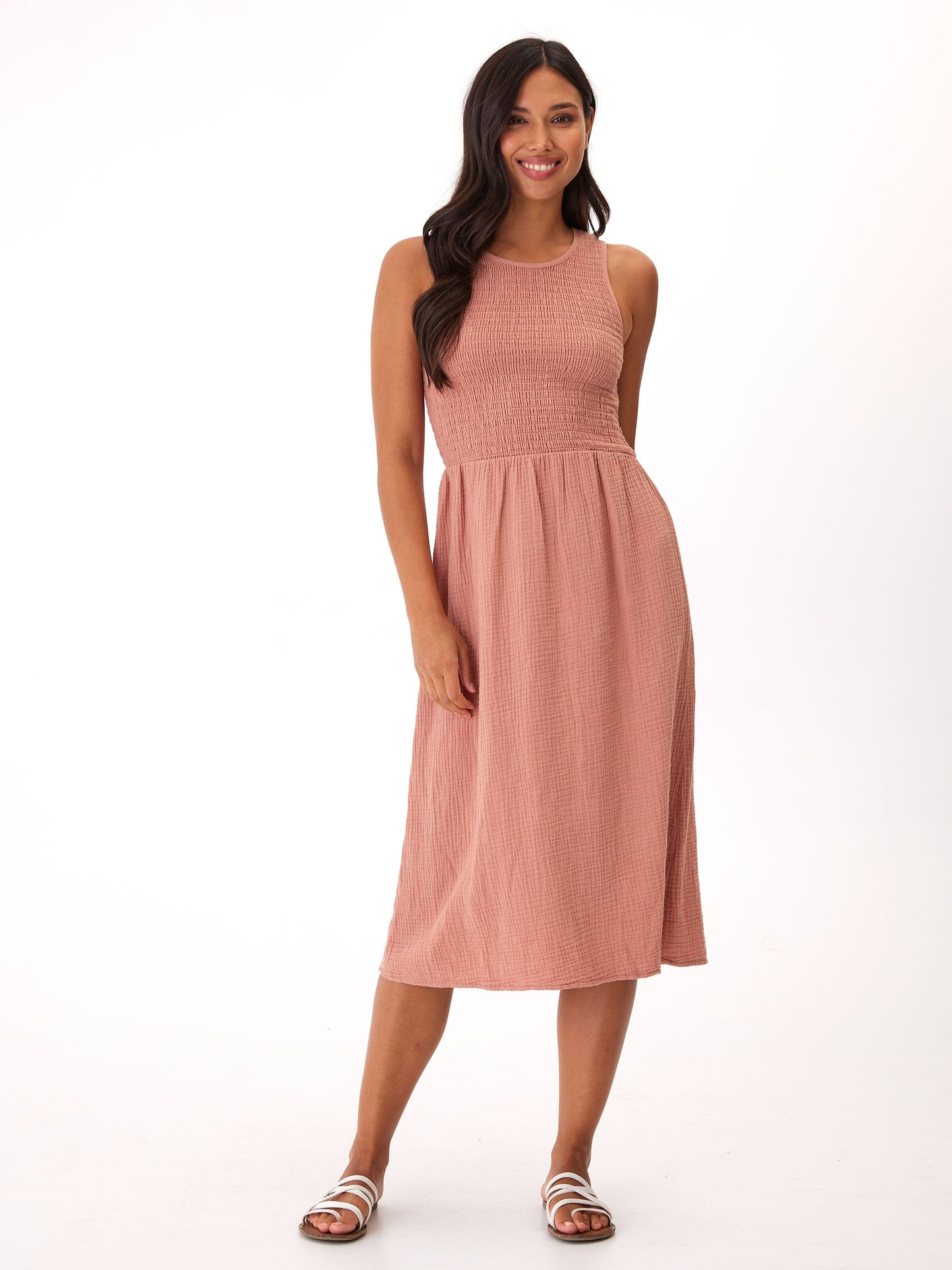 Adrienne Gauze Smocked Midi Dress