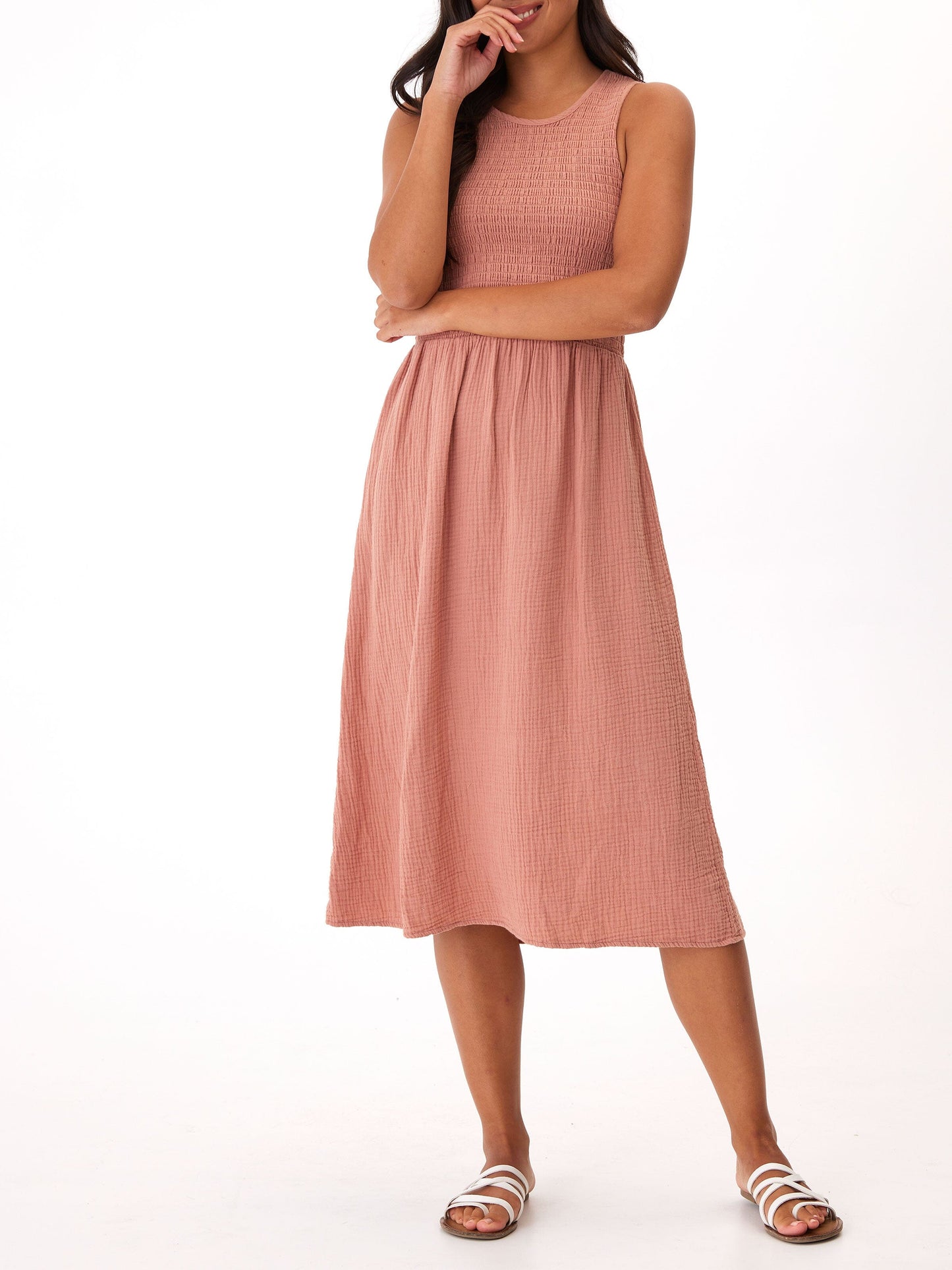 Adrienne Gauze Smocked Midi Dress