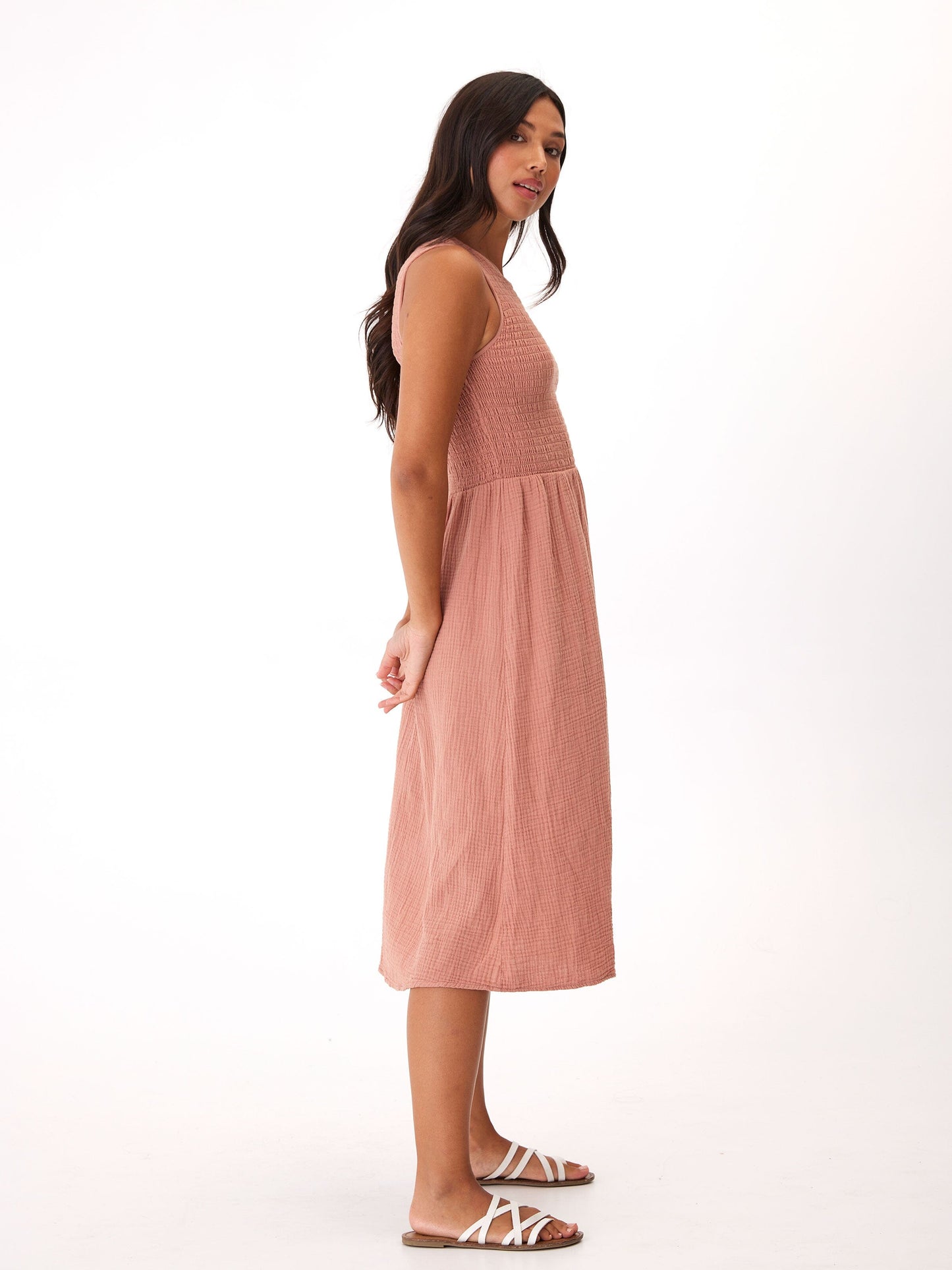 Adrienne Gauze Smocked Midi Dress