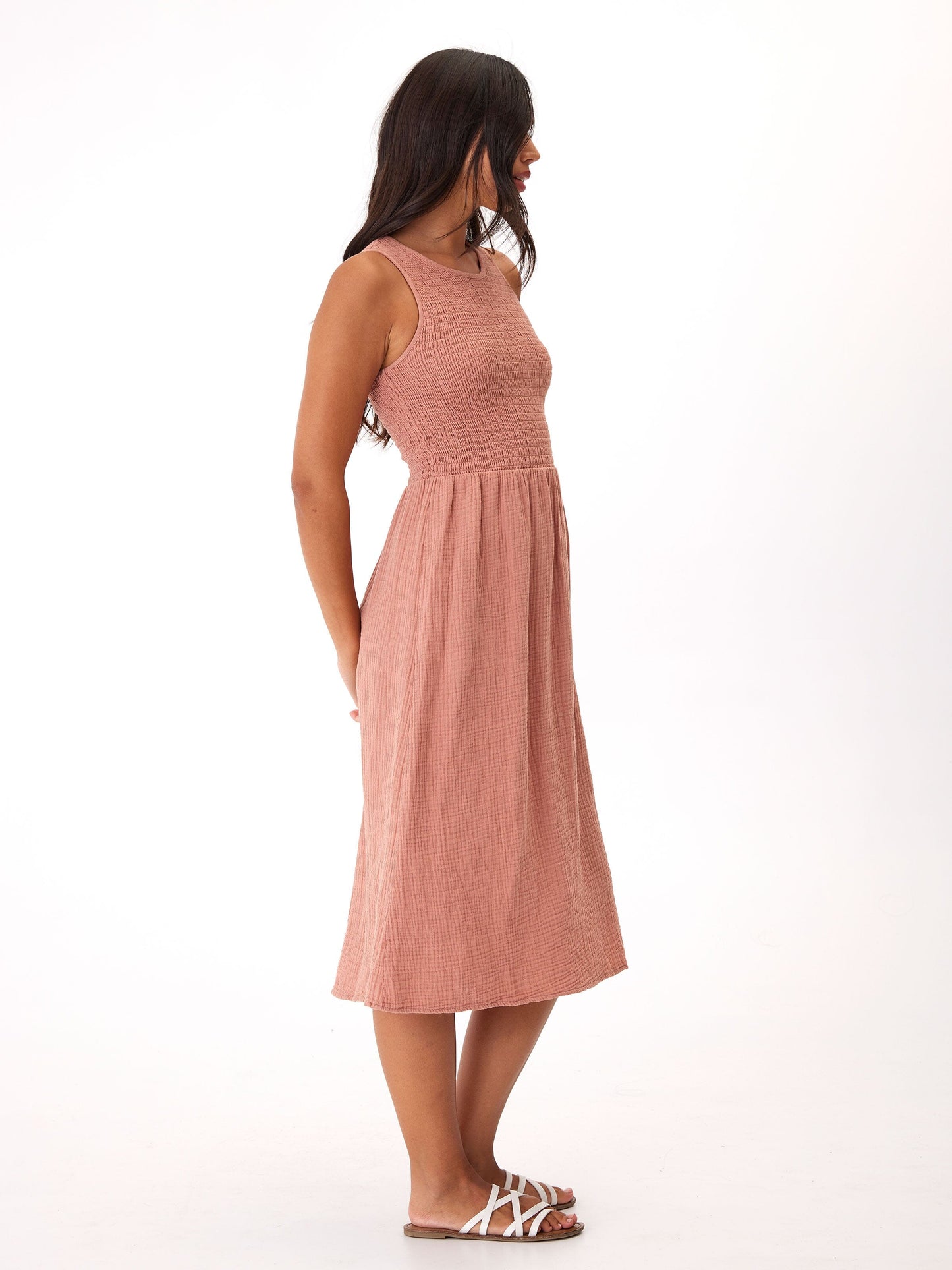 Adrienne Gauze Smocked Midi Dress