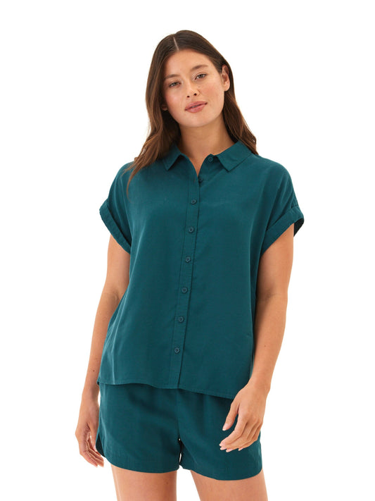 Arianna Breezy Linen Short Sleeve Button-Up