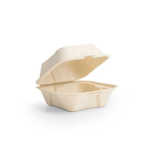 Vegware 6in Nourish Molded Fiber Burger Clamshell Natural (QTY:500)