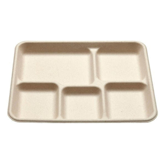 Vegware 5-Comp Molded Fiber Meal Tray - Natural Brown (QTY:500)