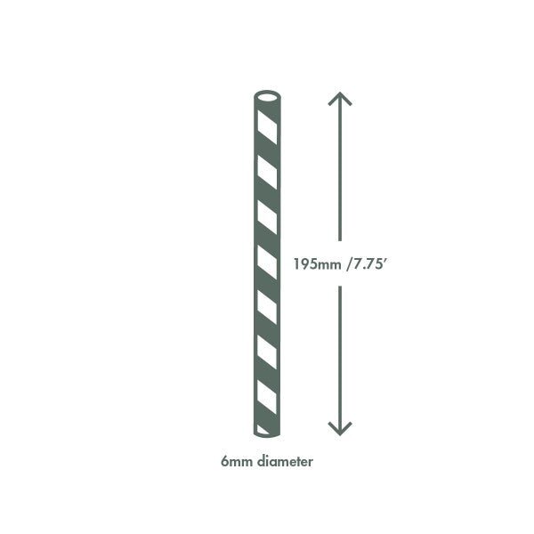 Vegware Jumbo green stripe 7mm ecovio straw, wrapped, 8.25in (QTY:5000)