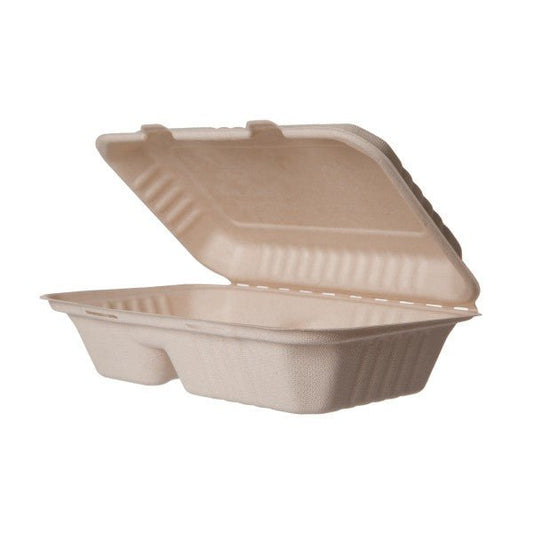 Vegware 9" x 6" 2-Comp Clamshell Natural Brown Molded Fiber (QTY:250)
