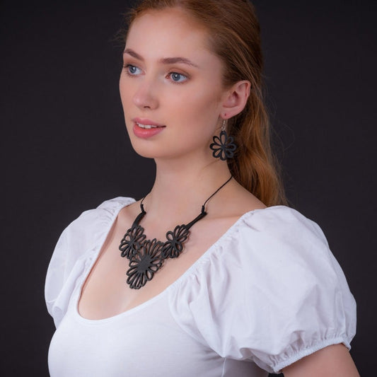 Dahlia Recycled Rubber Flower Earrings Eco-Friendly