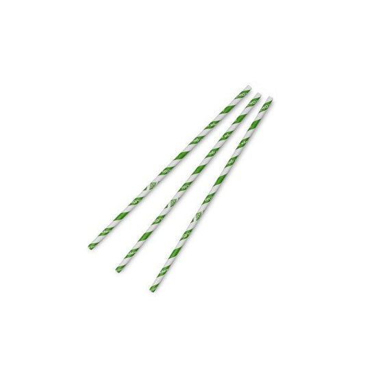 Vegware Jumbo green stripe 7mm ecovio straw, wrapped, 8.25in (QTY:5000)