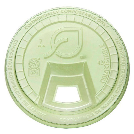 Vegware Veridian 96 series PLA flat sipping lid with cap green (QTY:1000)