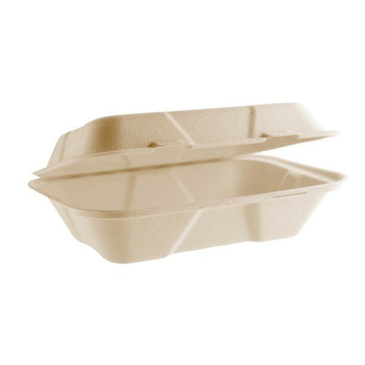 Vegware Nourish 9in x 6in Hoagie Clamshell, Natural Molded Fiber (QTY:250)