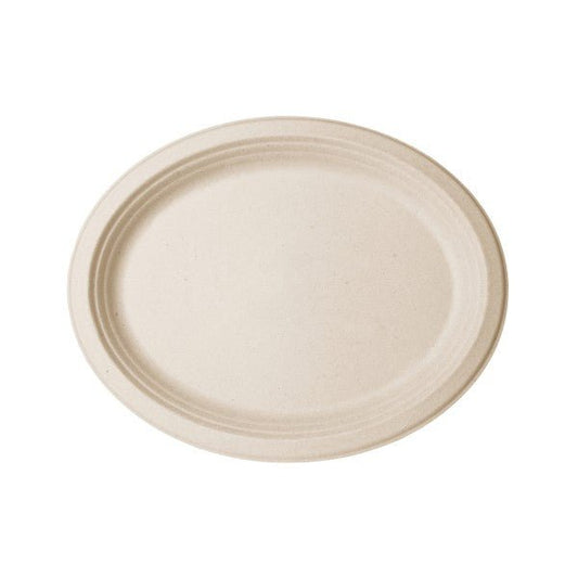 Vegware Nourish 9in x 12in Oval Platter, Natural Molded Fiber (QTY:500)