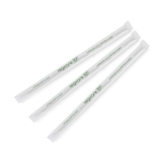 Vegware 8.25" Paper Wrapped Straw, 5mm, Translucent with Green Stripe, PLA (QTY:5000)