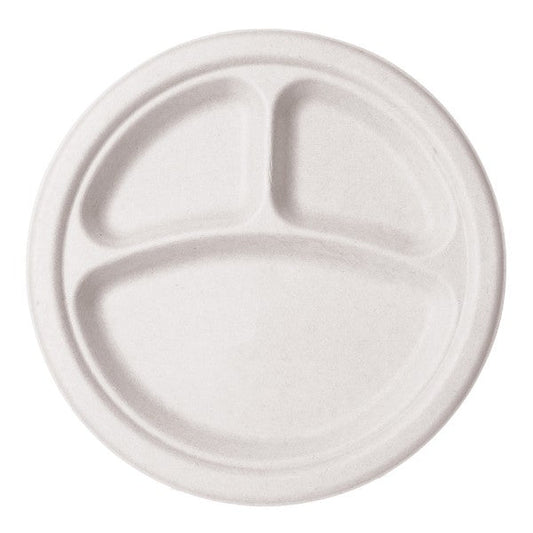 10in 3-Comp Circle Plates | White Molded Fiber Vegware (QTY: 500)